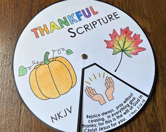 Thankful Scripture Coloring Wheel, Printable Bible Activity, Kids Bible Lesson, Memory Game, Sunday School