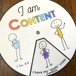 I AM Content Character Activity Wheel - Kids Printable - Includes Bible Memory Verse and Prayer - Habit Training - Virtues - Digital File