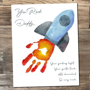 Father’s Day Handprint Craft, You Rock Daddy - Rocket - Space - Personalize with child's prints - 8x10 & 11x14 size - printable digital file