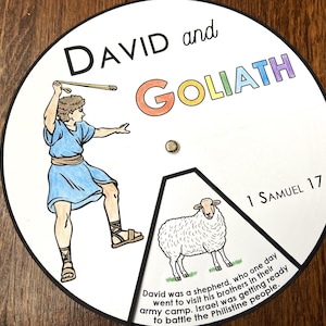David and Goliath Coloring Wheel, Printable Bible Activity, Kids Bible Lesson, Memory Game, Sunday School