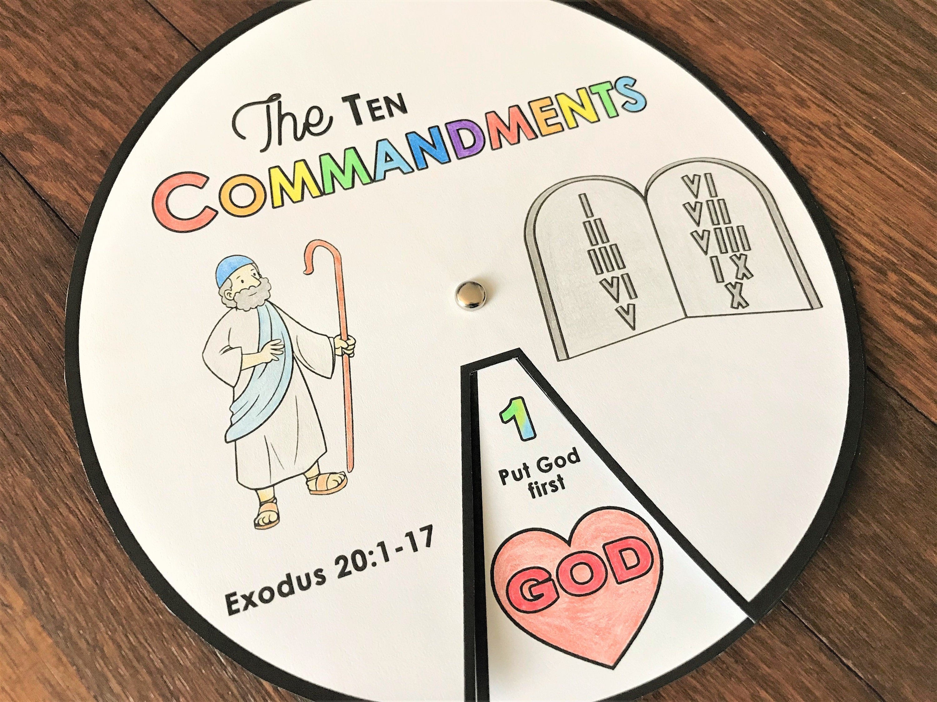 Ten Commandments Coloring Wheel Printable Bible Activity Etsy Ireland