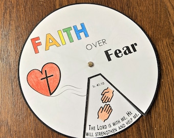 Faith over Fear Scripture Coloring Wheel, Printable Bible Activity, Forgiveness, Kids Bible Lesson, Memory Game, Sunday School
