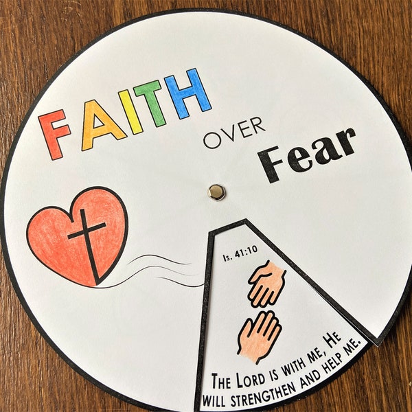 Faith over Fear Scripture Coloring Wheel, Printable Bible Activity, Forgiveness, Kids Bible Lesson, Memory Game, Sunday School