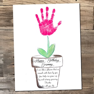 Grammy’s Birthday Handprint Craft, Flower Pot - Personalize with child's prints - 8.5x11 & 11x14 size - printable digital file