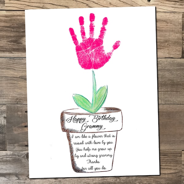 Grammy’s Birthday Handprint Craft, Flower Pot - Personalize with child's prints - 8.5x11 & 11x14 size - printable digital file