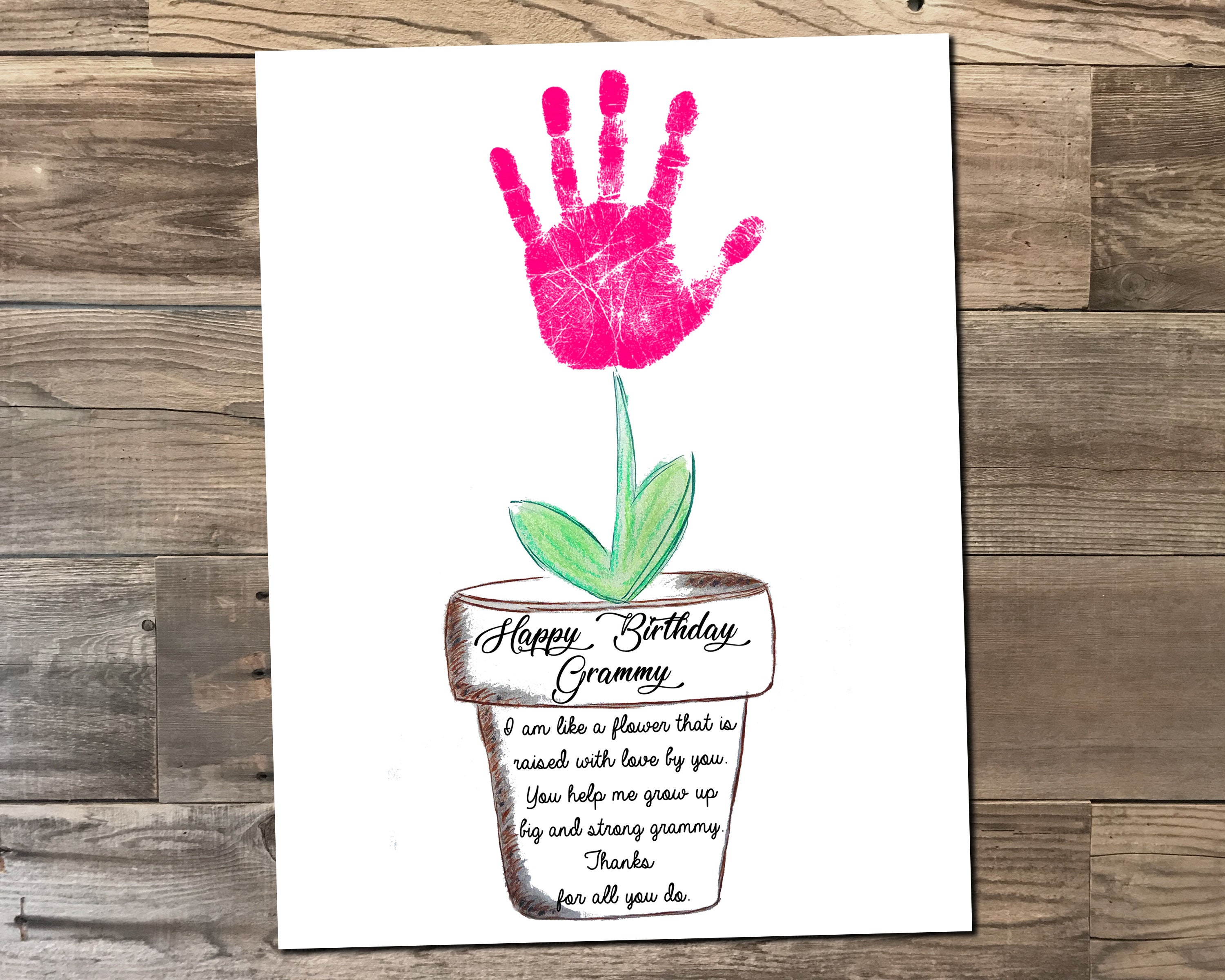 Grammys Birthday Handprint Craft Flower Pot Personalize - Etsy