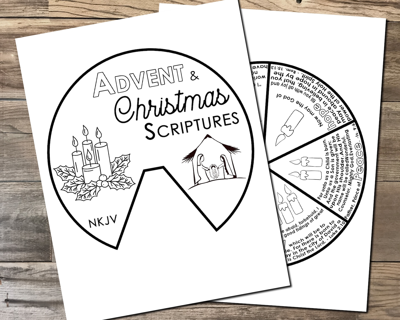 Advent and Christmas Scriptures Coloring Wheel, Printable Nativity ...