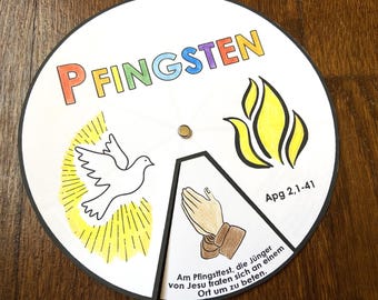 Pfingsten Ausmal-Rad DEUTSCH, Heiliger Geist, Ausmalbild Basteln, Sonntagsschule, Bibelunterricht Kindergottesdienst, zum Ausdrucken