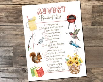 Printable August Bucket List - Summer Bucket List - Summer Kids Activities - August Checklist - Summer Checklist- Fall Family Fun