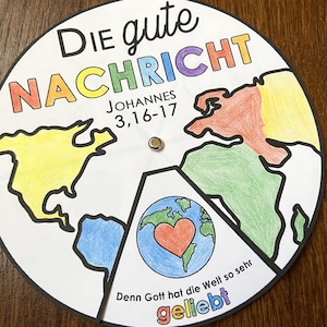 Evangelium Ausmal-Rad DEUTSCH, Die Gute Nachricht, Ausmalbild Basteln, Sonntagsschule, Bibelunterricht Kindergottesdienst, zum Ausdrucken