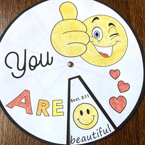 Identity in Christ &quot;You are&quot; Coloring Wheel, Printable Bible Activity, Watercolor, Kids Bible Lesson, Memory Game, Sunday School