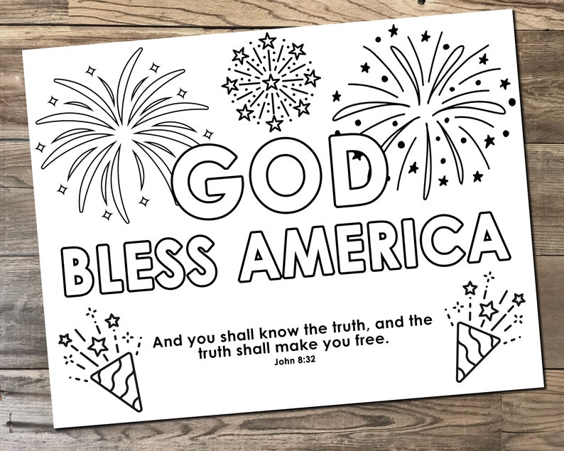 4th of July Scripture Coloring Page, God Bless America John 8:32 ...