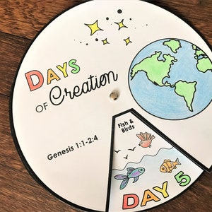 Days of Creation Coloring Wheel, Printable Bible Activity, Watercolor, Kids Bible Lesson, Memory Game, Sunday School
