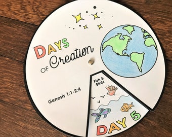 Days of Creation Coloring Wheel, Printable Bible Activity, Watercolor, Kids Bible Lesson, Memory Game, Sunday School