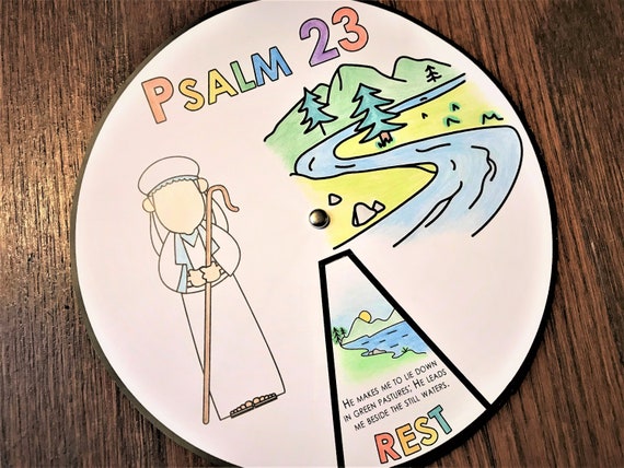 Psalm 23 Coloring Wheel, Printable Bible Activity, Watercolor, Kids Bible Lesson, Memory Game, Sunday School