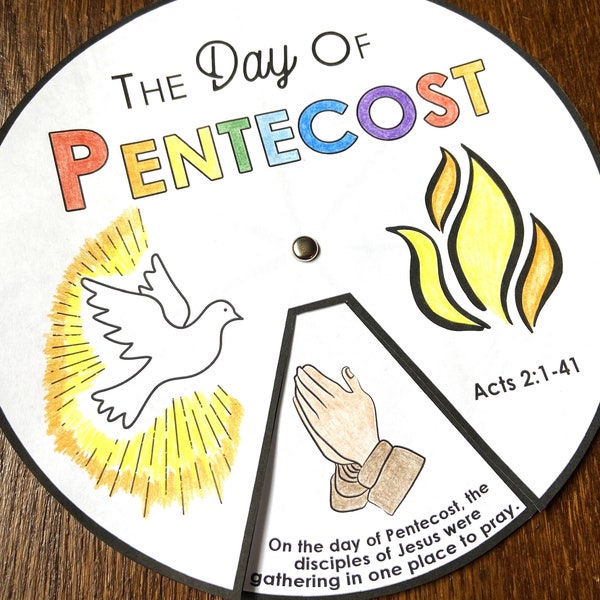 Day of Pentecost Coloring Wheel, Printable Bible Activity, Watercolor, Kids Bible Lesson, Memory Game, Sunday School