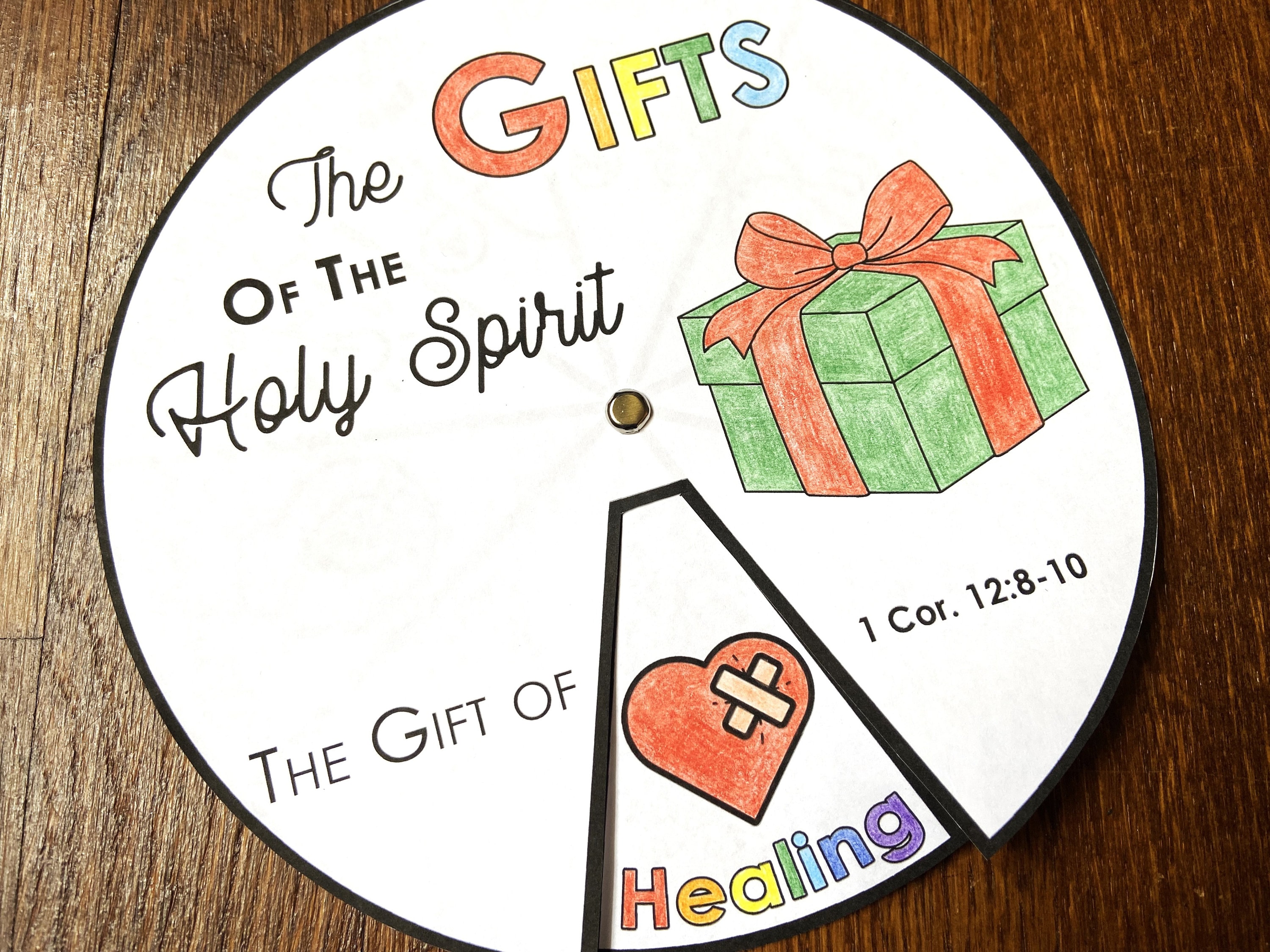 Gifts of the Holy Spirit Coloring Wheel, Printable Bible Activity, Watercolor, Kids Bible Lesson, Memory Game, Sunday School