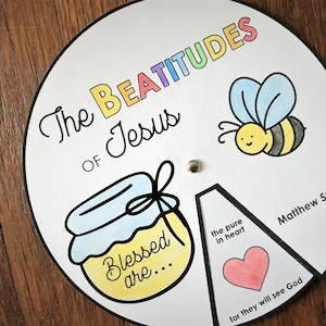 Beatitudes Coloring Wheel, Printable Bible Verse Activity, Watercolor, Kids Bible Lesson, Memory Game, Sunday School