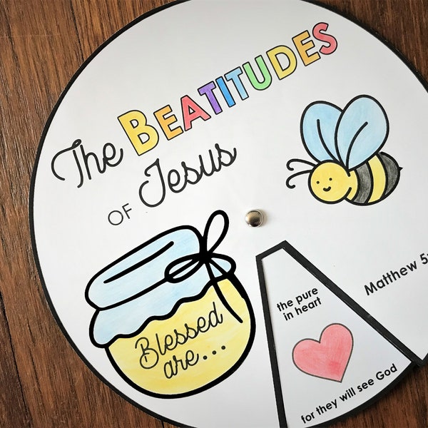 Beatitudes Coloring Wheel, Printable Bible Verse Activity, Watercolor, Kids Bible Lesson, Memory Game, Sunday School