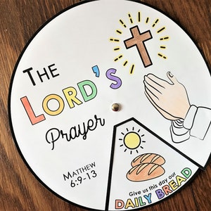 The Lord's Prayer Coloring Wheel, Printable Bible Activity, Watercolor, Kids Bible Lesson, Memory Game, Sunday School