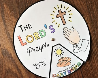 The Lord's Prayer Coloring Wheel, Printable Bible Activity, Watercolor, Kids Bible Lesson, Memory Game, Sunday School