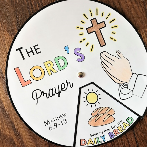 The Lord's Prayer Coloring Wheel, Printable Bible Activity, Watercolor, Kids Bible Lesson, Memory Game, Sunday School