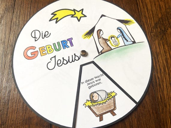Geburt Jesus Ausmal-Rad DEUTSCH, Weihnachten, Ausmalbild Basteln, Sonntagsschule, Bibelunterricht Kindergottesdienst, zum Ausdrucken