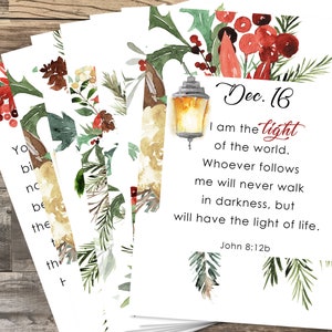 25 Advent Scripture Cards - Advent Calendar - Christmas Countdown - 4x6 Printable - Watercolor, Floral - DIGITAL DOWNLOAD