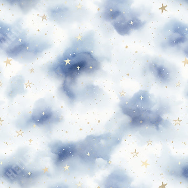 Overcast Stars and Cloudy Sky - Seamless, Repeating Pattern - 2 files, tiled & not tiled - 300 DPI, High Resolution, Print Ready