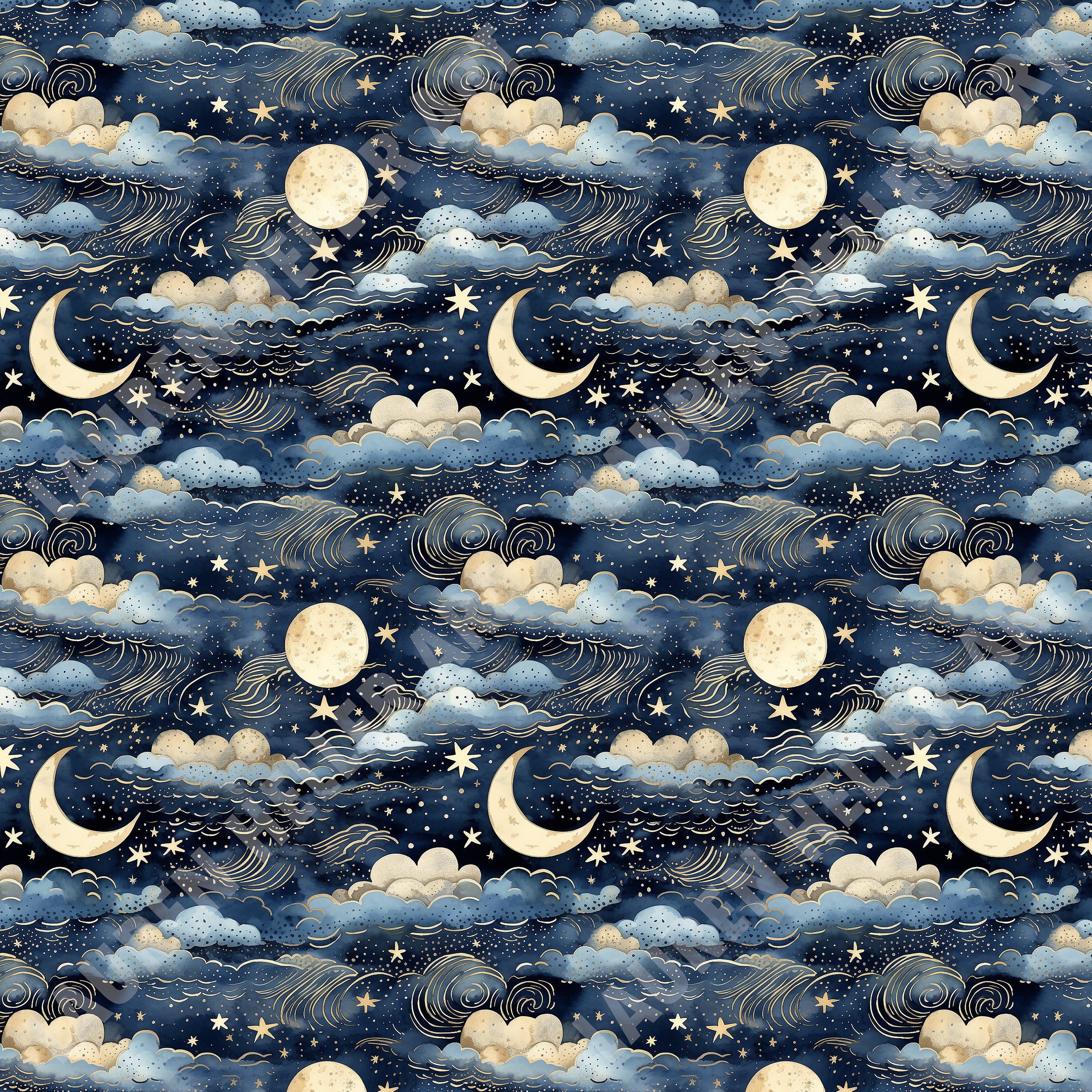 Starlight Pattern Merlin Starlit Moon Seamless Pattern – High Resolution, RGB (digital Download ...