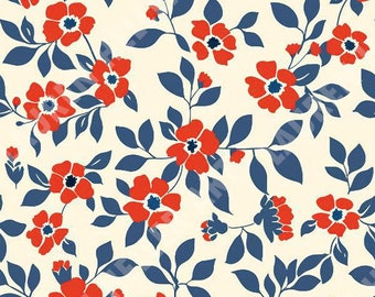 4th of July - Red White and Blue Blooms - Seamless Repeating Pattern Repeat Pattern - Patriotic Design - Independence Day July 4