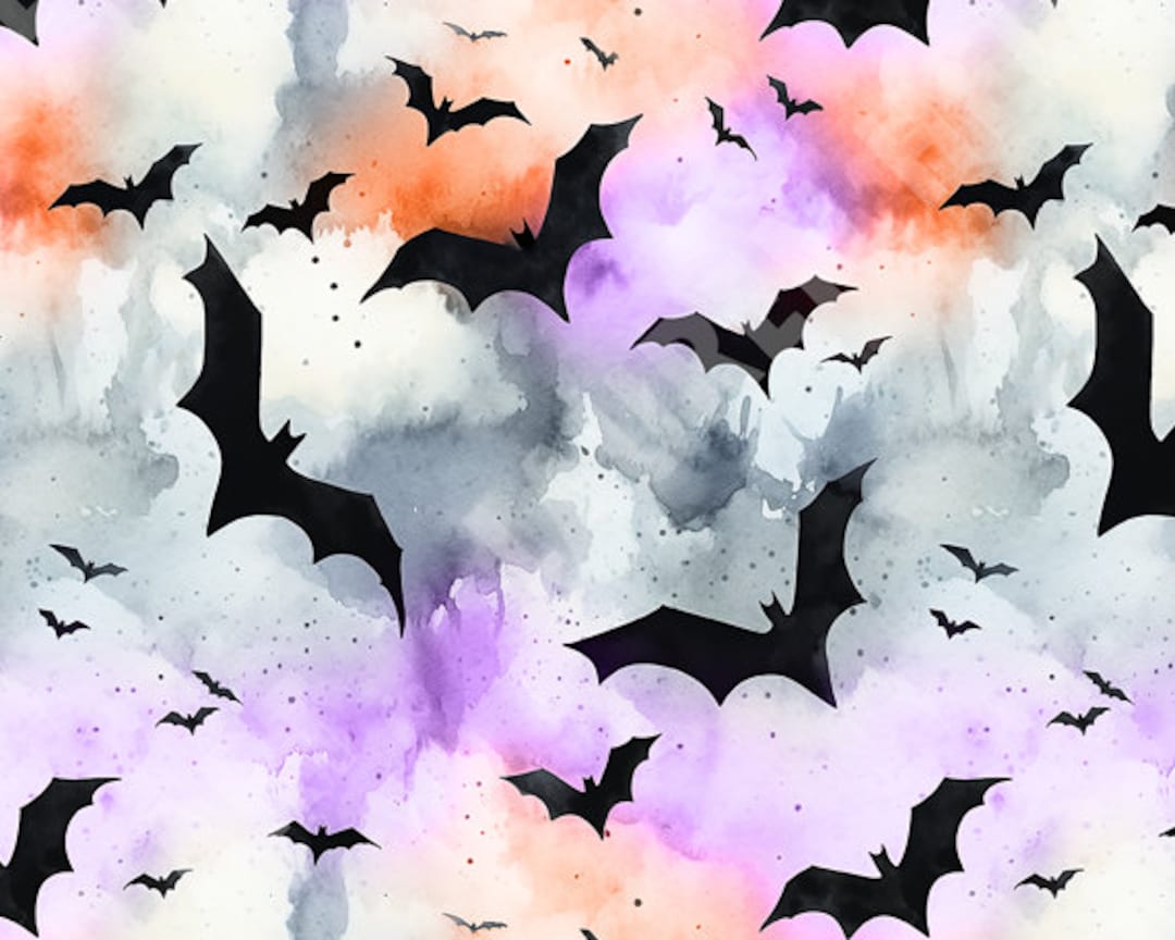 Halloween Bats in a Purple and Orange Sky - Seamless, Repeating Pattern ...