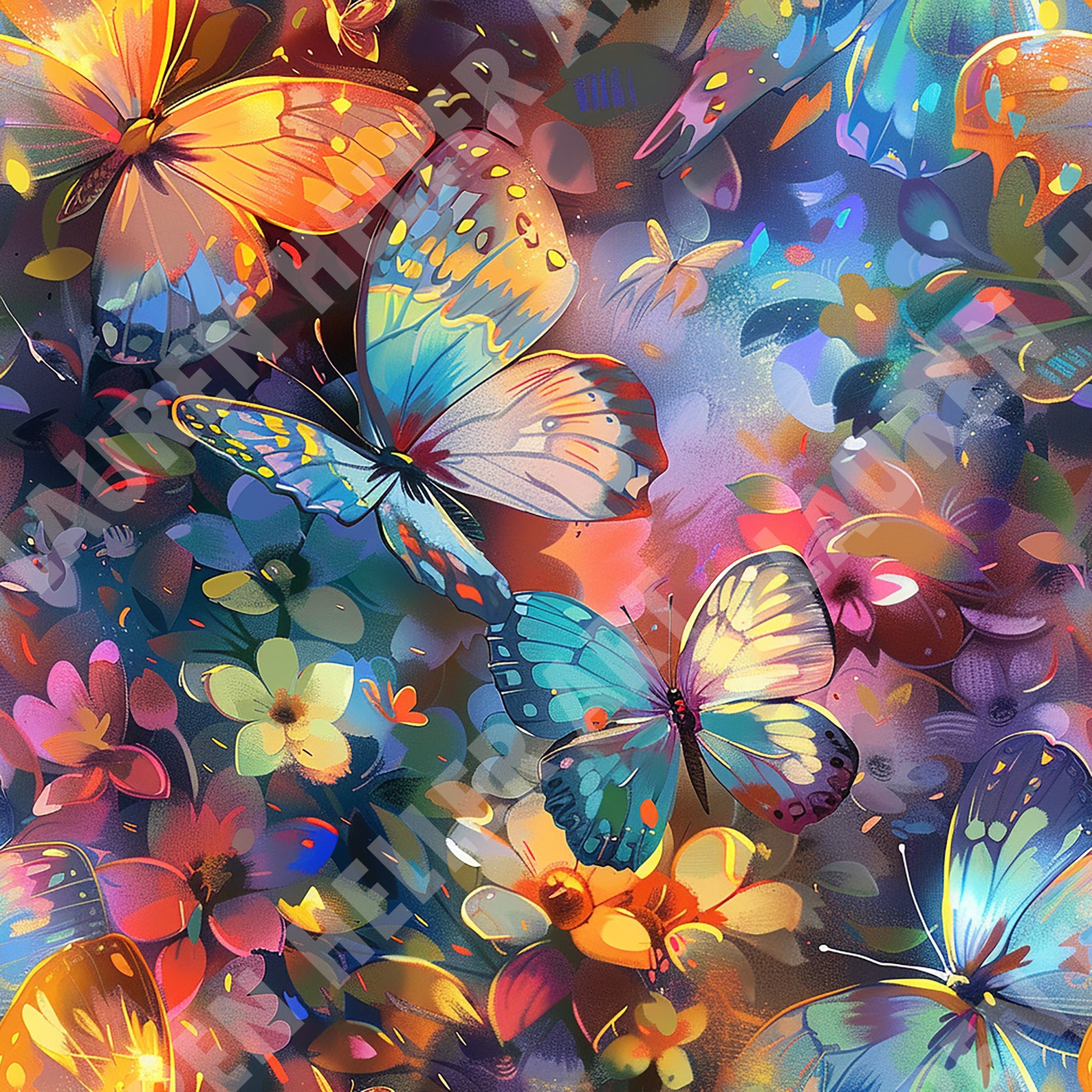 Bold Butterflies and Flowers - Seamless, Repeating Pattern - Digital ...