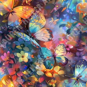 Fleurs et papillons audacieux - Motif répétitif sans couture - Téléchargement numérique - Art floral - Conception florale pour la fête des Mères