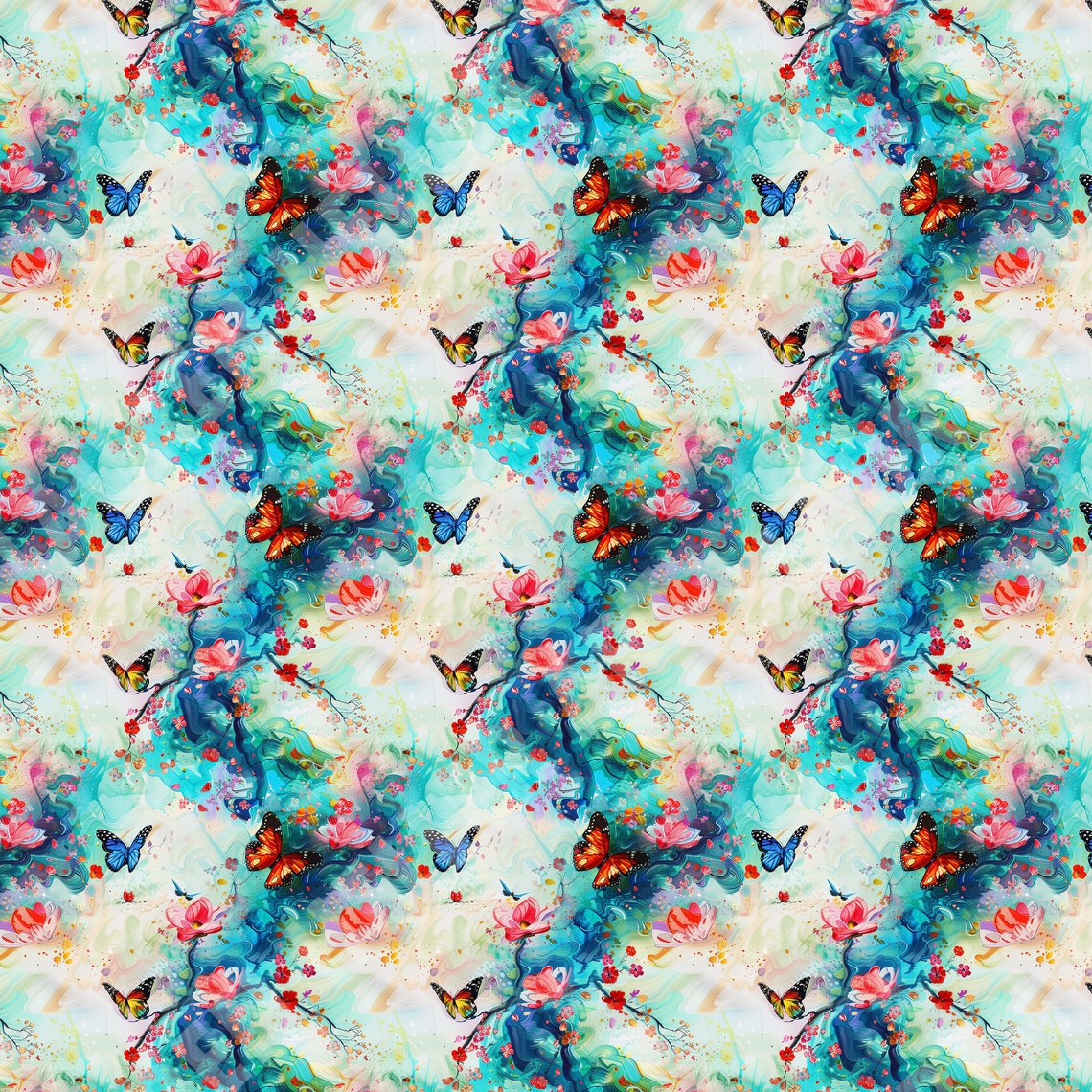 Floral Butterfly Seamless Pattern – Watercolor Flower Art (digital ...