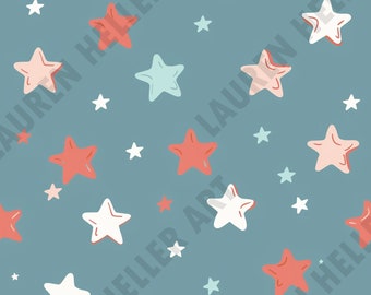 4th of July - Red, White and Blue Pastel Stars - Seamless Repeating Pattern Repeat Pattern - Patriotic Design Independence Day July 4 Design