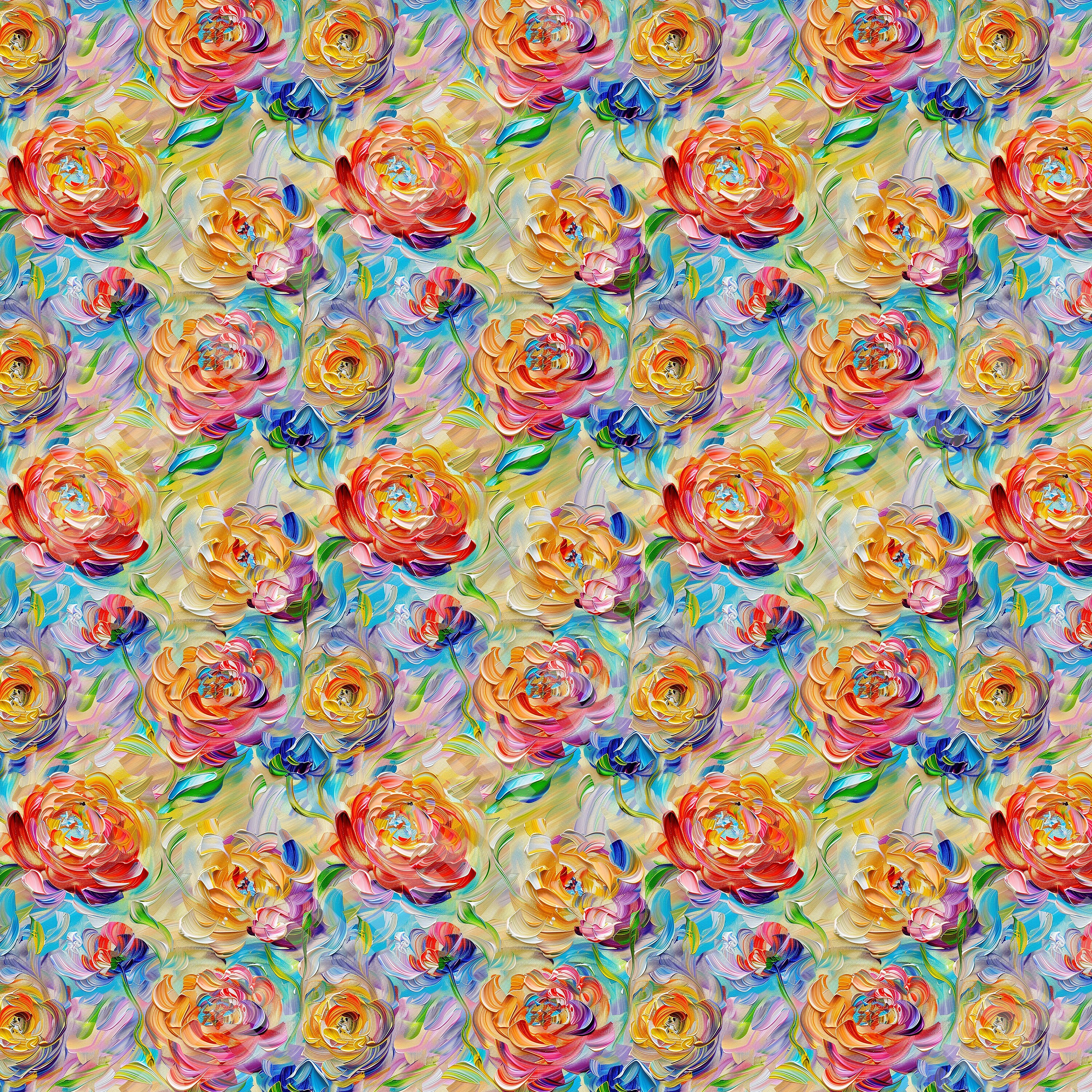 Rainbow Abstract Expressionism Roses - Seamless, Repeating Pattern ...