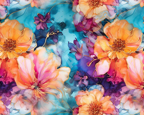 Alcohol Ink Wildflower Fabric Pattern, Seamless Tileable Design (Digital Download)