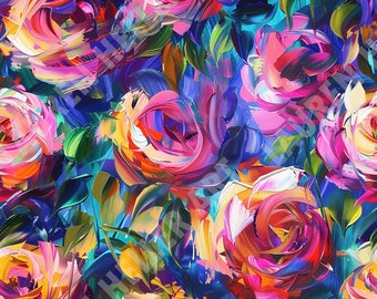 Impressionist Monet Style Roses and Flowers - Seamless, Repeating Pattern - Digital Download - Flower Art - Mother's Day Design