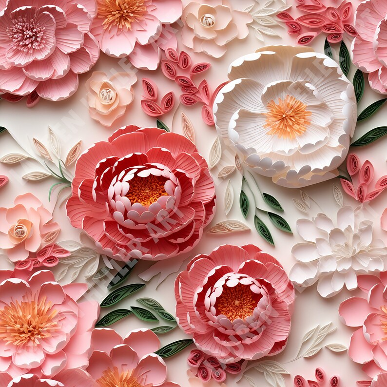 Print Repeat High Resolution Dainty Pink Paper Quilling Peonies - Seamless, Repeating Pattern - 2 ...