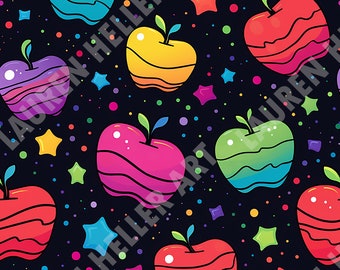 Back to School Teacher's Apple With Stars Seamless Pattern Apple Pattern Teacher Apple Stars Cosmic School Design