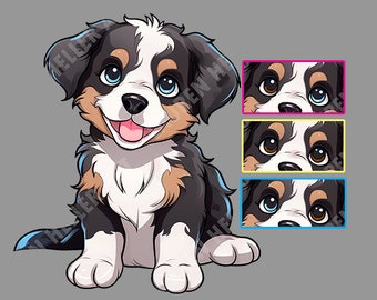 Australian Shepherd Black Tri WITH Tail Clipart PNG Bundle - 4 Files (4 Eye Color Variations) - Transparent Background - 300 DPI - Resizable