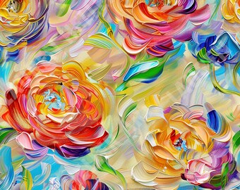 Rainbow Abstract Expressionism Roses - Seamless, Repeating Pattern - Digital Download - Flower Art - Mother's Day Design - Floral Design