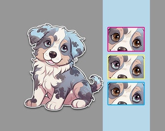 Australian Shepherd Blue Merle WITH Tail Clipart PNG Bundle - 4 Files (4 Eye Color Variations) - Transparent Background - 300 DPI, Resizable
