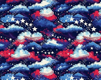 Red, White and Blue Sky - Seamless, Repeating Pattern - 2 files, tiled & not tiled - 300 DPI, High Resolution, Print Ready