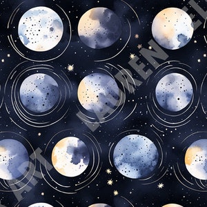 Moon Phase Celestial Shifting Shadows - Seamless, Repeating Pattern - 2 files, tiled & not tiled - 300 DPI, High Resolution, RGB