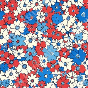 4th of July - Red White and Blue Retro Flowers - Seamless Repeating Pattern Repeat Pattern - Patriotic Design - Independence Day - July 4