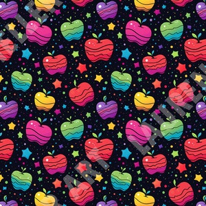 Back to School Teacher's Apple With Stars Seamless Pattern Apple Pattern Teacher Apple Stars Cosmic School Design image 3