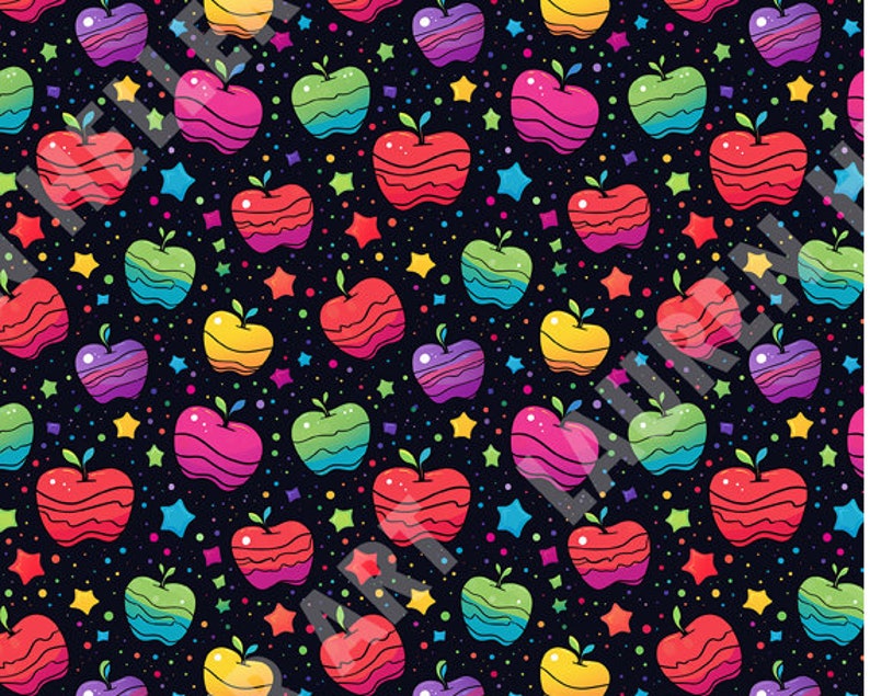 Back to School Teacher's Apple With Stars Seamless Pattern Apple Pattern Teacher Apple Stars Cosmic School Design image 3