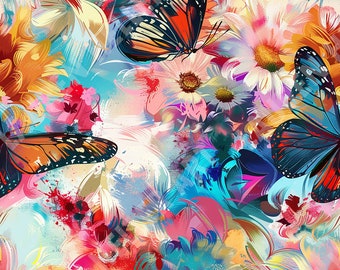 Abstract Wildflowers and Butterflies - Seamless, Repeating Pattern - Digital Download - Flower Art - Mother's Day Design - Floral Design